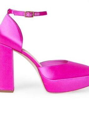 Loeffler Randall Selina Satin Fuchsia Pink Ankle-Strap Block Heel platform heels